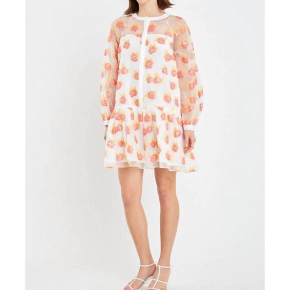 NEW ENGLISH FACTORY aurora floral organza mini dress in orange - Picture 5 of 8